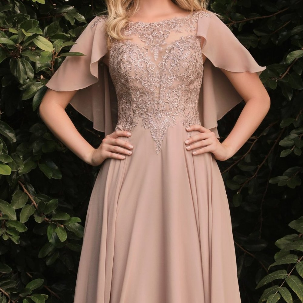 NEW MOCHA MOTHER OF BRDIE WEDDING FROMAL A-LINE CHIFFON GOWN WITH CAPLET 101 - Picture 6 of 6